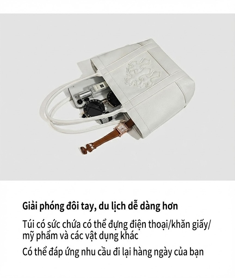 Túi Tote Nữ Da PU Khóa Hình Chữ Thập Thời Trang Màu Đen, Trắng chi tiết 3