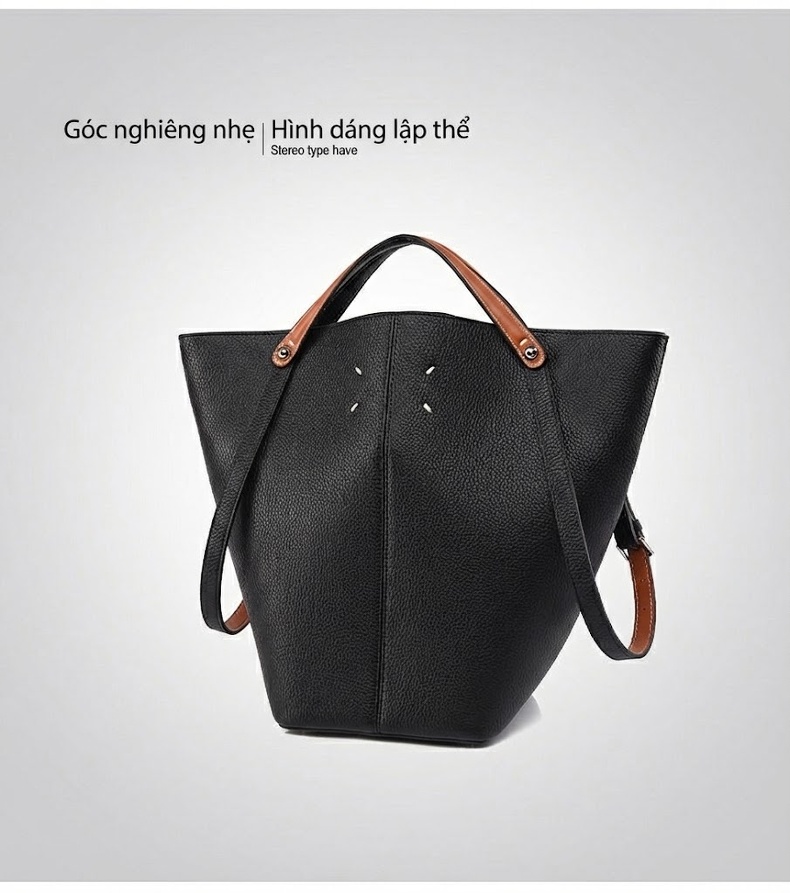 Túi Tote Nữ Da Sần Đựng Vừa A4 Kiểu Dáng Bucket Thời Trang Màu Đen, Nâu Đỏ chi tiết 23