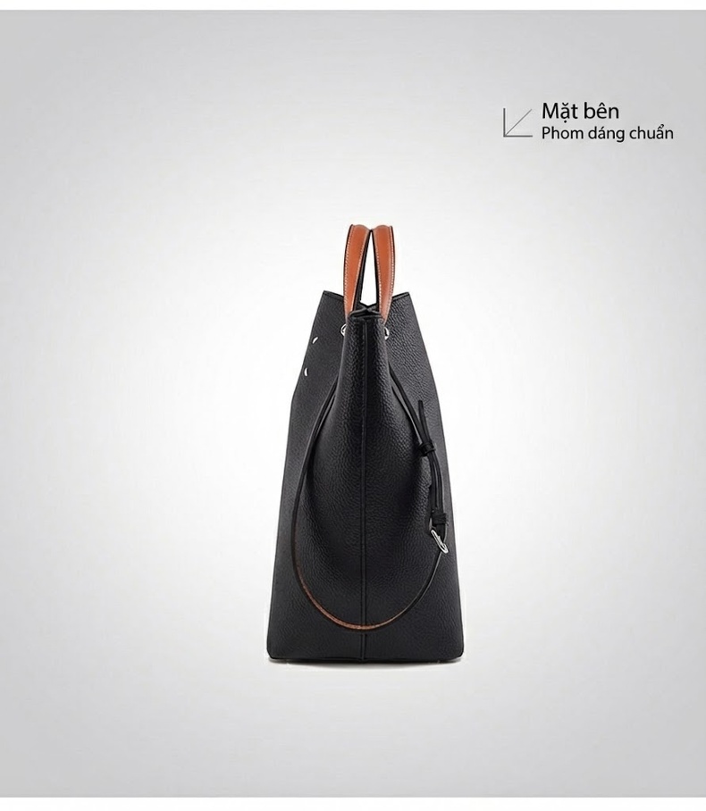 Túi Tote Nữ Da Sần Đựng Vừa A4 Kiểu Dáng Bucket Thời Trang Màu Đen, Nâu Đỏ chi tiết 24