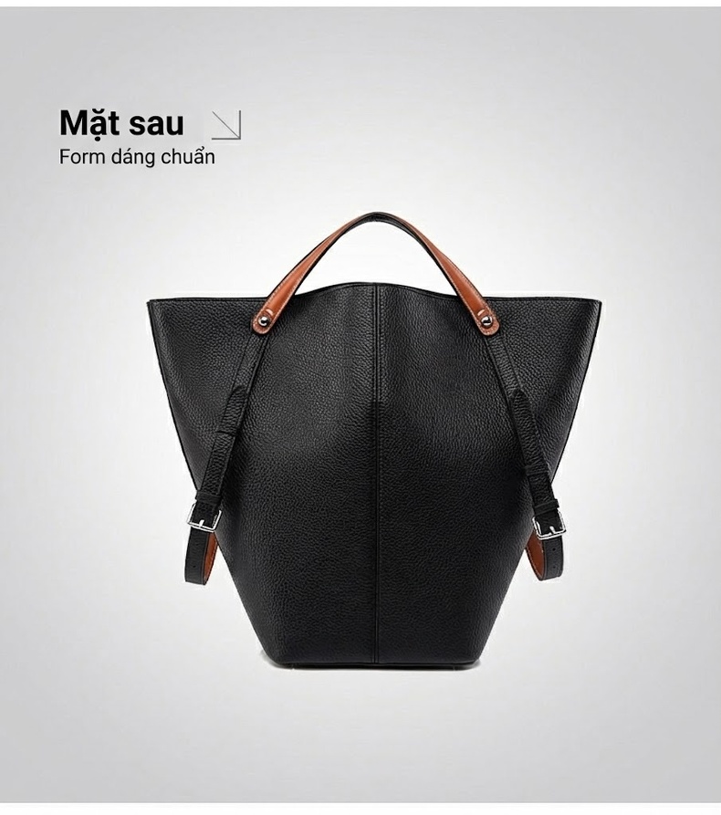 Túi Tote Nữ Da Sần Đựng Vừa A4 Kiểu Dáng Bucket Thời Trang Màu Đen, Nâu Đỏ chi tiết 25