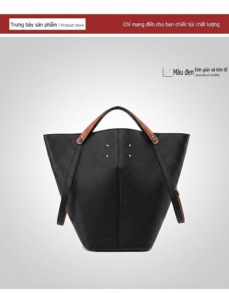 Túi Tote Nữ Da Sần Đựng Vừa A4 Kiểu Dáng Bucket Thời Trang Màu Đen, Nâu Đỏ chi tiết 22