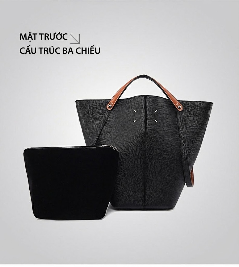 Túi Tote Nữ Da Sần Đựng Vừa A4 Kiểu Dáng Bucket Thời Trang Màu Đen, Nâu Đỏ chi tiết 27