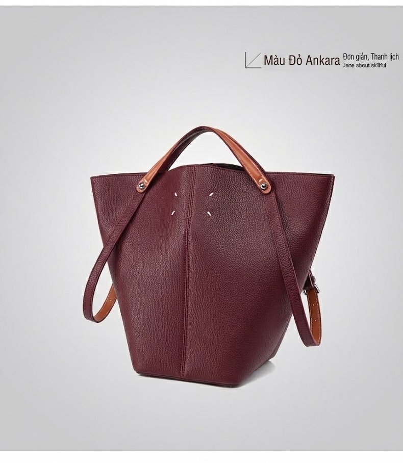 Túi Tote Nữ Da Sần Đựng Vừa A4 Kiểu Dáng Bucket Thời Trang Màu Đen, Nâu Đỏ chi tiết 28
