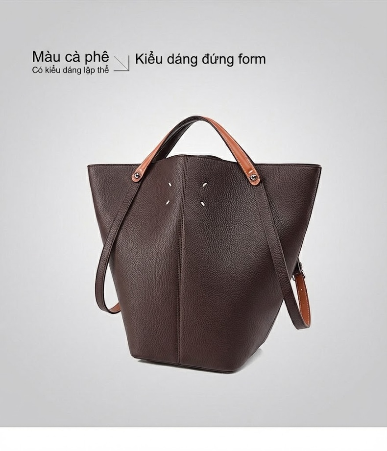 Túi Tote Nữ Da Sần Đựng Vừa A4 Kiểu Dáng Bucket Thời Trang Màu Đen, Nâu Đỏ chi tiết 29
