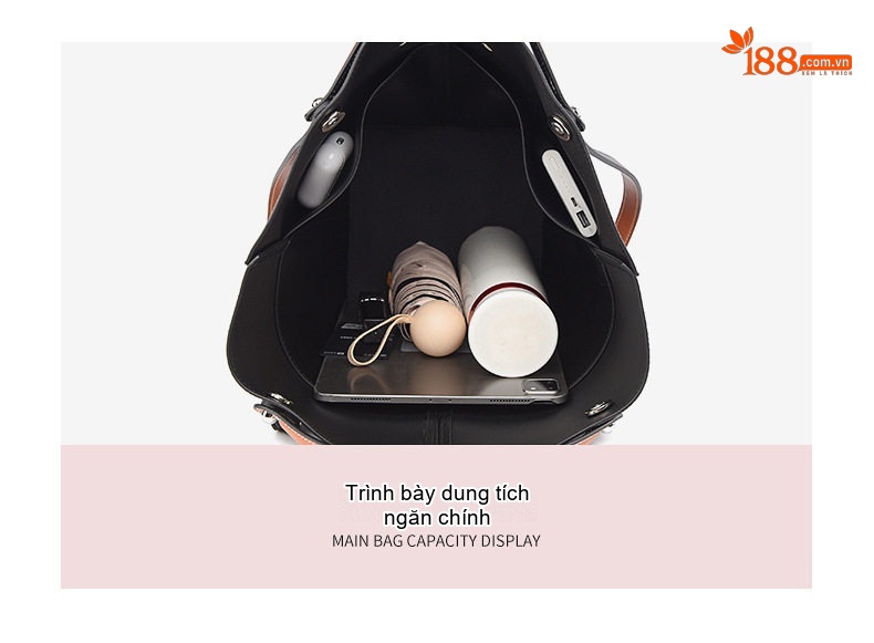 Túi Tote Nữ Da Sần Đựng Vừa A4 Kiểu Dáng Bucket Thời Trang Màu Đen, Nâu Đỏ chi tiết 6