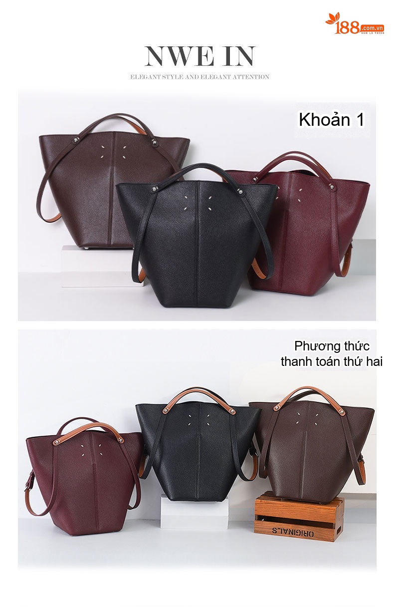 Túi Tote Nữ Da Sần Đựng Vừa A4 Kiểu Dáng Bucket Thời Trang Màu Đen, Nâu Đỏ chi tiết 11