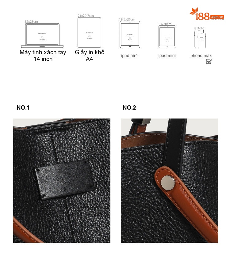 Túi Tote Nữ Da Sần复古 Lớn Đựng Đồ Đi Làm Hàng Ngày Màu Đen, Trắng Kem chi tiết 4