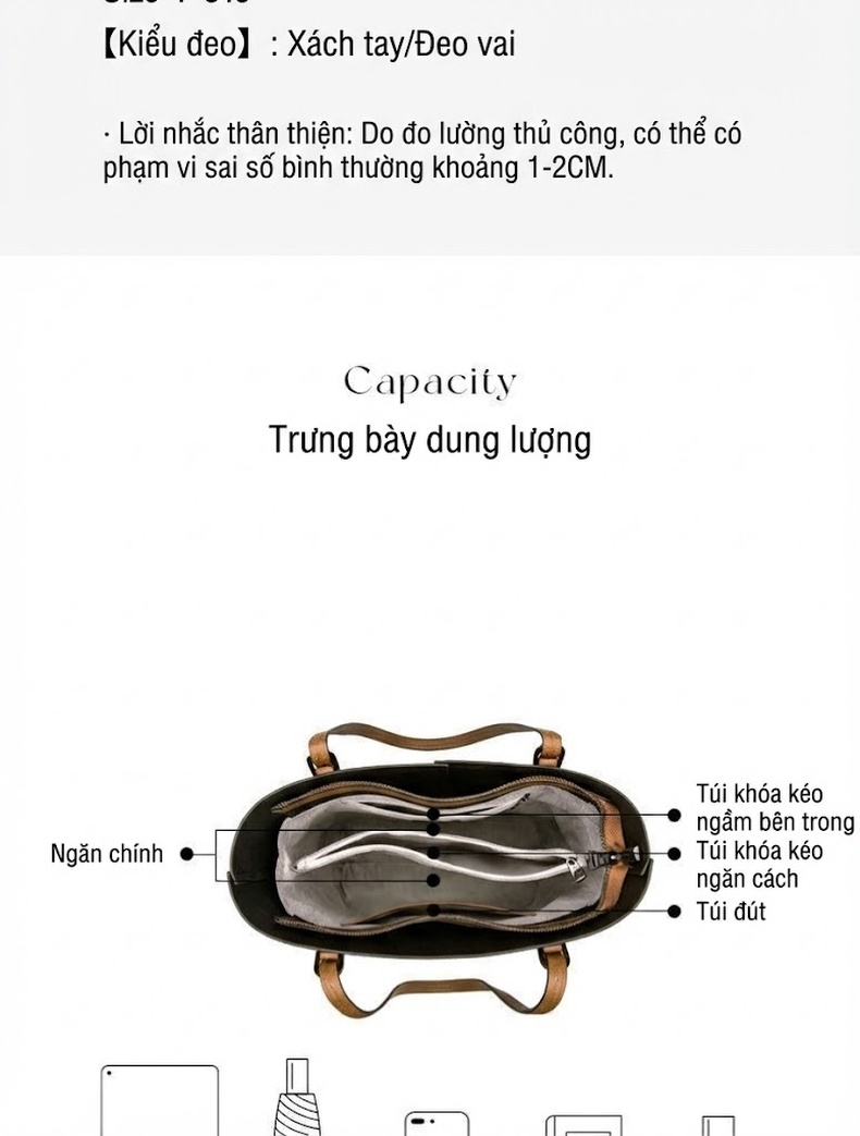 Túi Tote Nữ Da Thật Cỡ Lớn Thiết Kế Đeo Vai Phong Cách Âu Mỹ Màu Nâu chi tiết 4