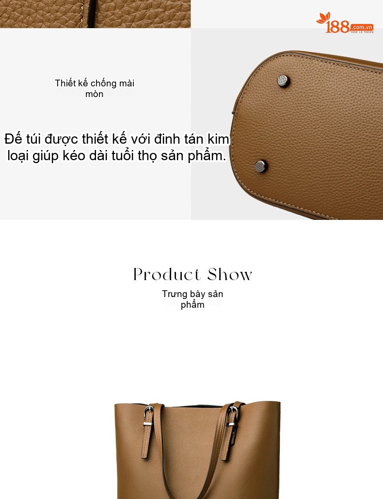 Túi Tote Nữ Da Thật Cỡ Lớn Thiết Kế Đeo Vai Phong Cách Âu Mỹ Màu Nâu chi tiết 14