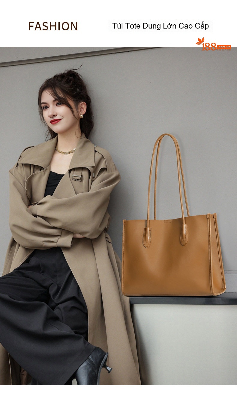 Túi Tote Nữ Da Thật Công Sở Hàn Quốc Đựng Vừa A4 Màu Nâu, Kem chi tiết 2