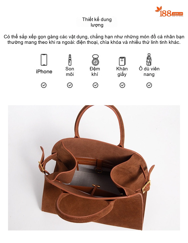 Túi Tote Nữ Da Thật Da Lộn Da Bò Công Sở Cao Cấp Đựng Laptop Màu Nâu chi tiết 8