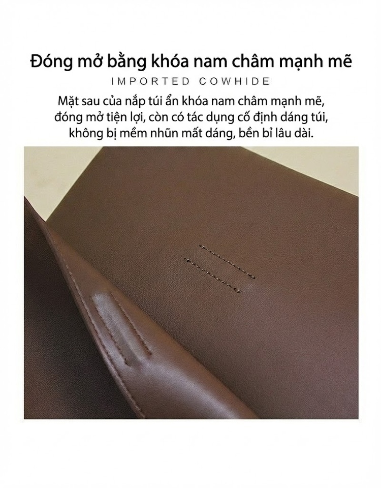 Túi Tote Nữ Da Thật Đeo Vai/Kẹp Nách/Đeo Chéo Sức Chứa Lớn Phong Cách Công Sở Màu Đen, Nâu, Kem, Vàng Nâu chi tiết 9