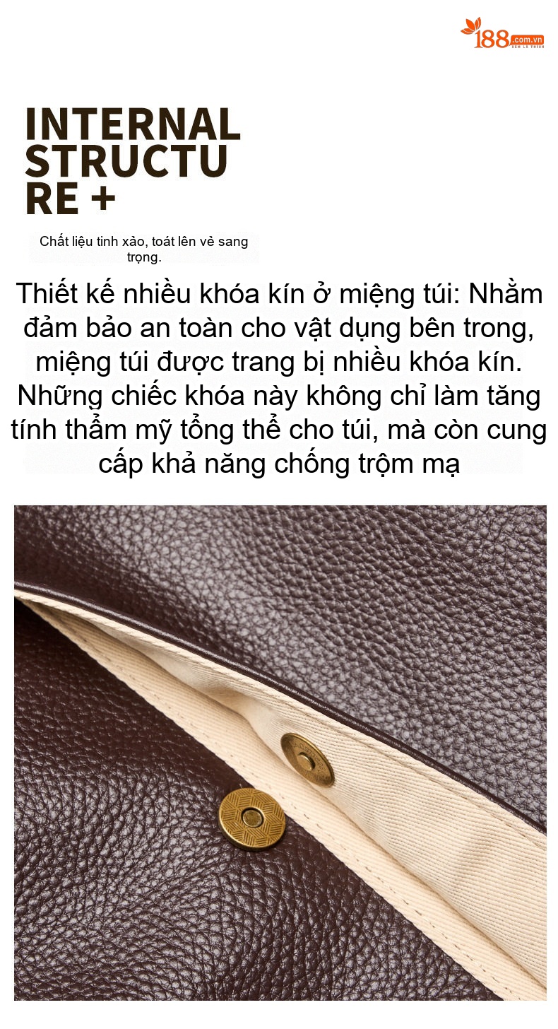 Túi Tote Nữ Da Thật Đeo Vai Khổ Lớn Phong Cách Âu Mỹ Mềm Mại Màu Đen, Nâu chi tiết 15
