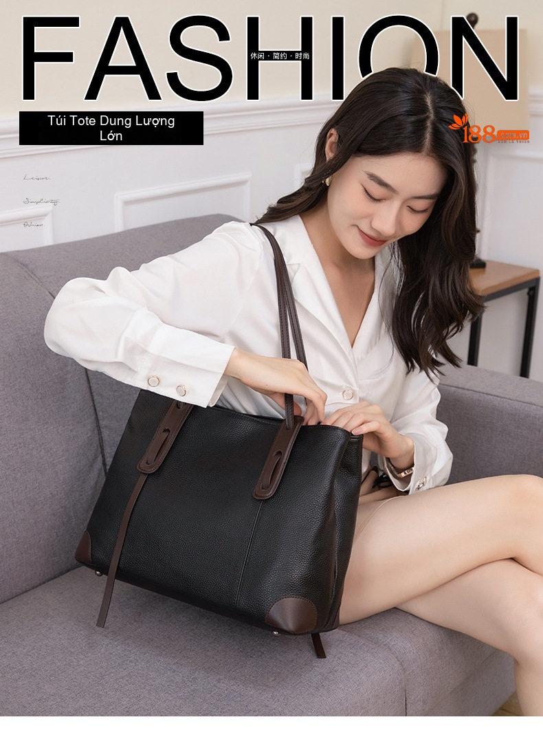 Túi Tote Nữ Da Thật Đựng Đồ Cho Mẹ Bỉm Sữa Dung Tích Lớn Phong Cách Cao Cấp Màu Đen, Nâu chi tiết 1