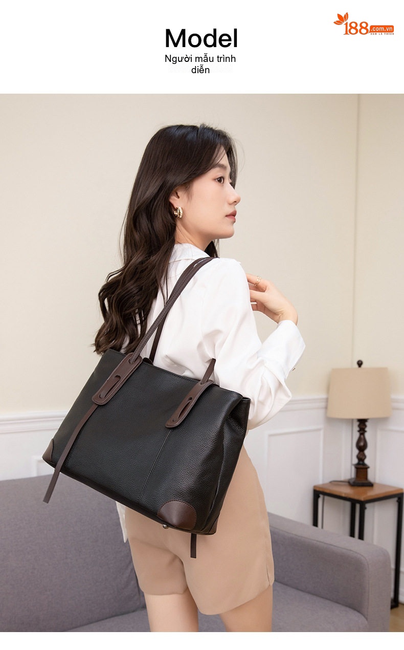 Túi Tote Nữ Da Thật Đựng Đồ Cho Mẹ Bỉm Sữa Dung Tích Lớn Phong Cách Cao Cấp Màu Đen, Nâu chi tiết 8