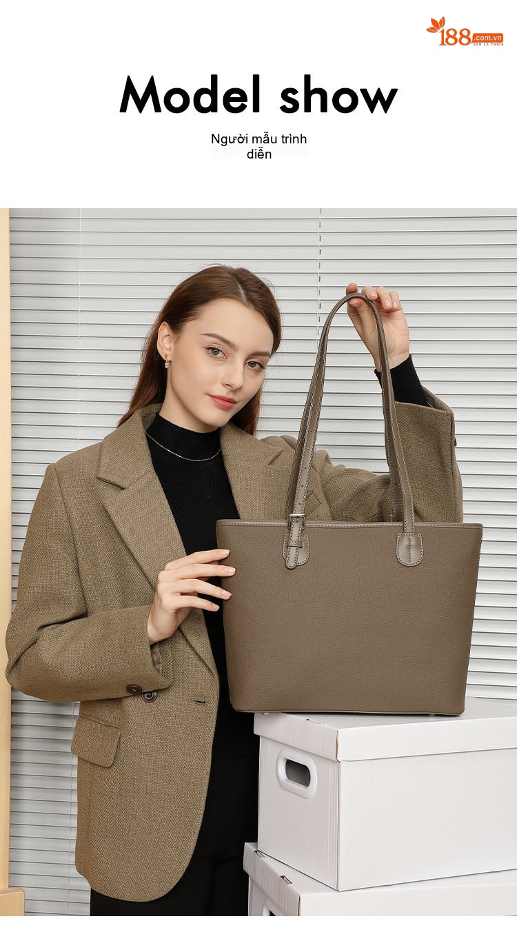 Túi Tote Nữ Da Thật Dung Tích Lớn Túi Đeo Vai Đơn Giản Phong Cách Thời Trang Màu Nâu chi tiết 10