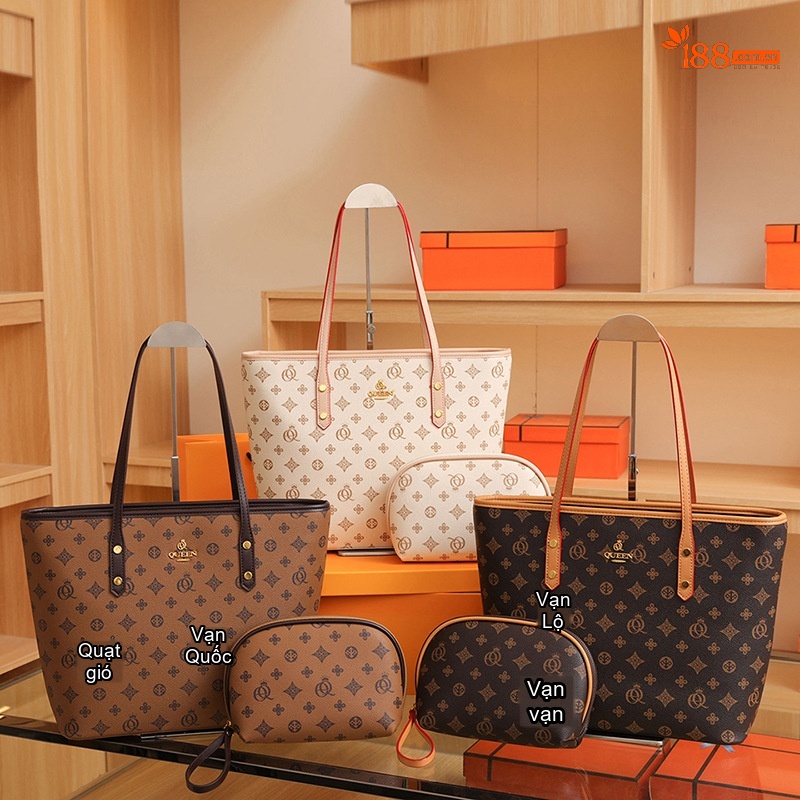 Túi Tote Nữ Da Thật Hoạ Tiết Vintage, Túi Xách Tay Nữ Đeo Vai Công Sở, Túi Đeo Chéo Nữ Lớn Màu Nâu chi tiết 3