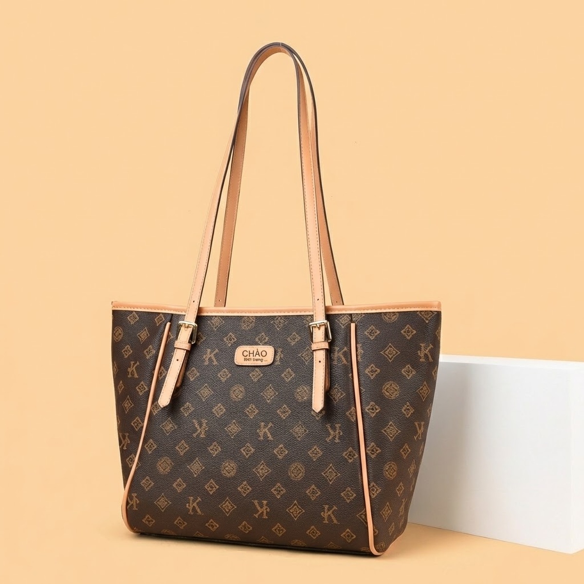 Túi Tote Nữ Da Thật Hoạ Tiết Vintage, Túi Xách Tay Nữ Đeo Vai Công Sở, Túi Đeo Chéo Nữ Lớn Màu Nâu chi tiết 9