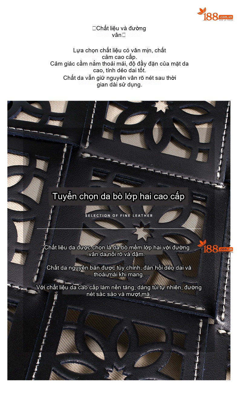 Túi Tote Nữ Da Thật Lưới Hoa Văn, Túi Mẹ Con, Túi Đeo Vai, Túi Lớn Màu Đen, Vàng Kem chi tiết 10