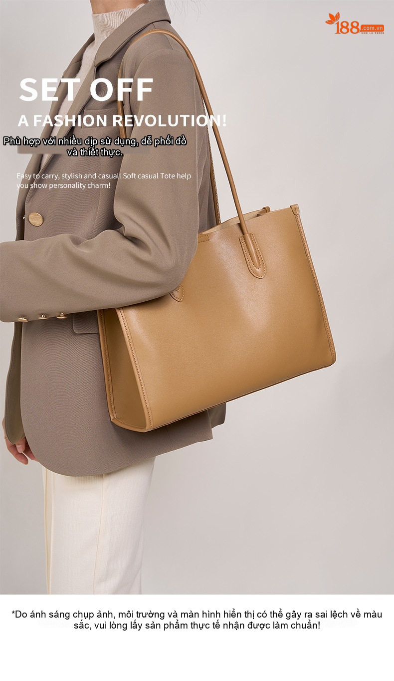 Túi Tote Nữ Da Thật Mềm Mại Size Lớn Phong Cách Tiểu Thư Màu Nâu chi tiết 1