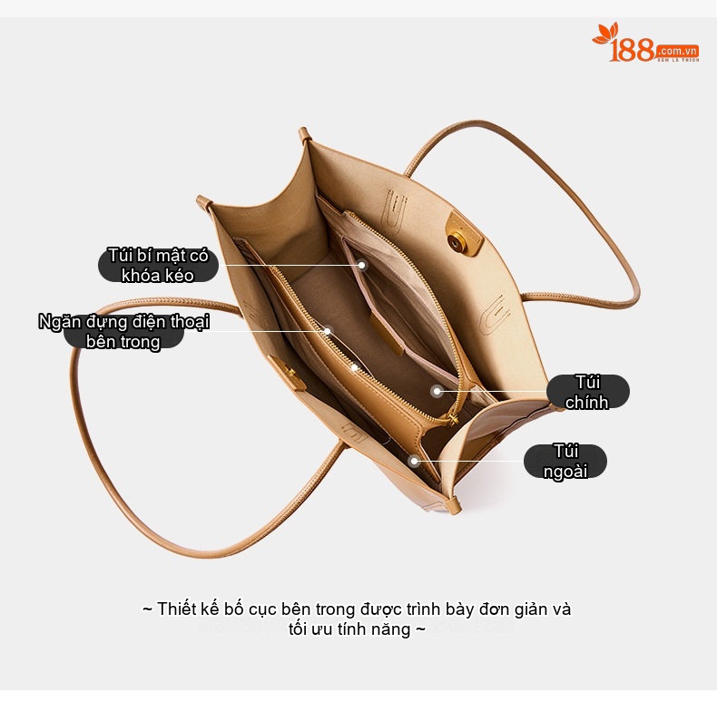 Túi Tote Nữ Da Thật Mềm Mại Size Lớn Phong Cách Tiểu Thư Màu Nâu chi tiết 22