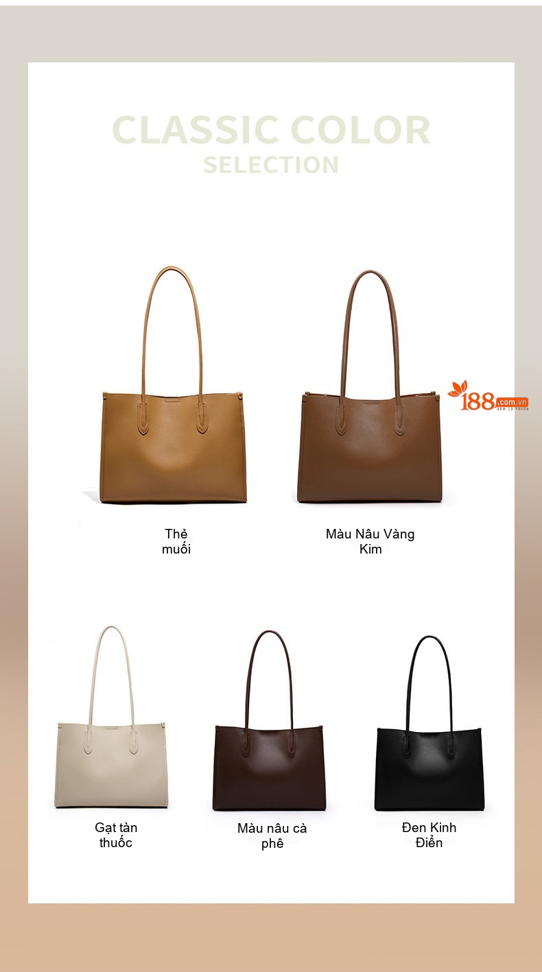 Túi Tote Nữ Da Thật Mềm Mại Size Lớn Phong Cách Tiểu Thư Màu Nâu chi tiết 2