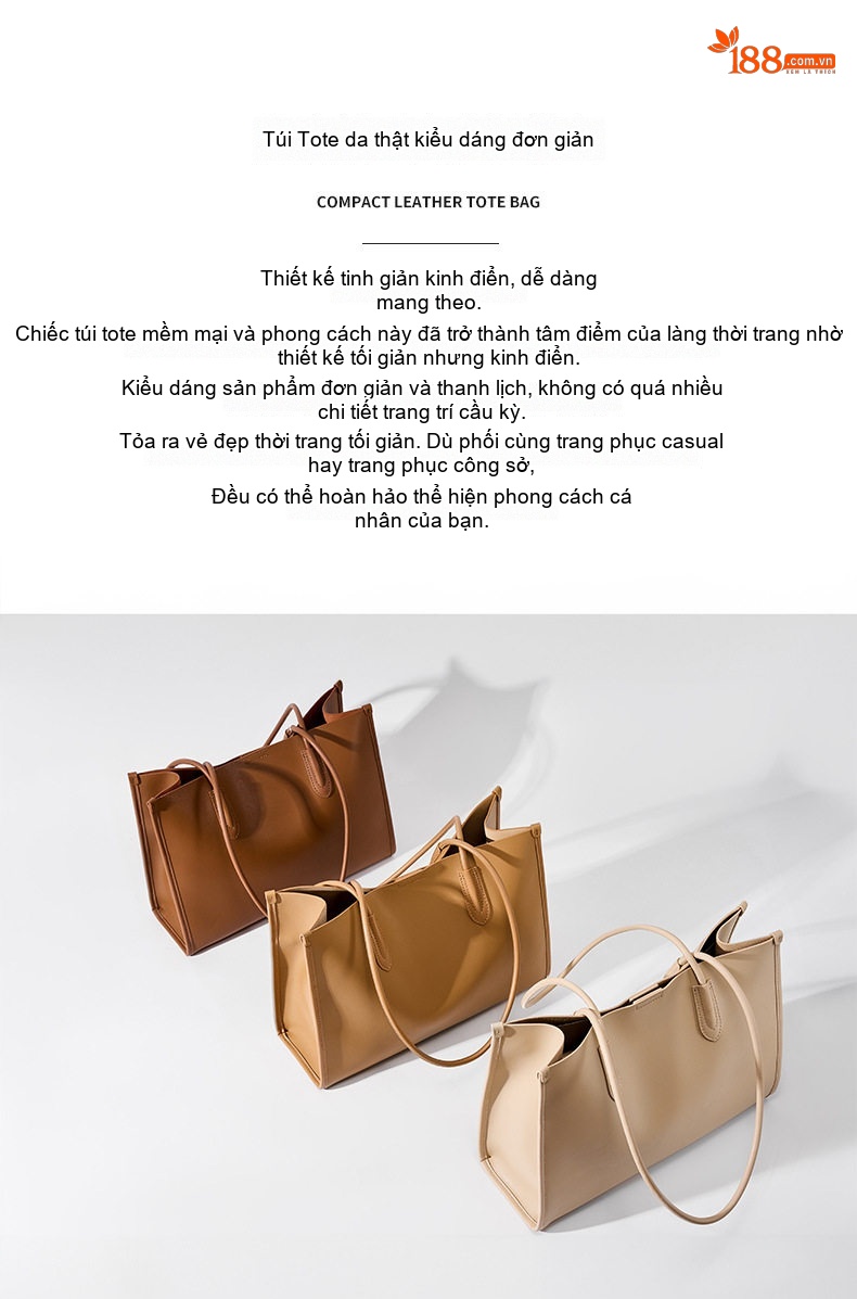 Túi Tote Nữ Da Thật Mềm Mại Size Lớn Phong Cách Tiểu Thư Màu Nâu chi tiết 3