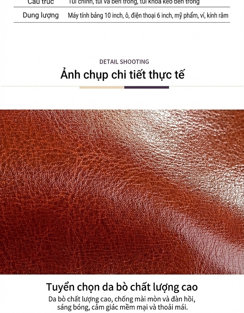 Túi Tote Nữ Da Thật Retro Âu Mỹ, Túi Đeo Vai Một Bên Màu Nâu, Đen chi tiết 12