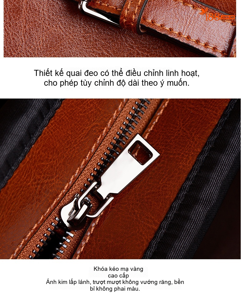 Túi Tote Nữ Da Thật Retro Âu Mỹ, Túi Đeo Vai Một Bên Màu Nâu, Đen chi tiết 13
