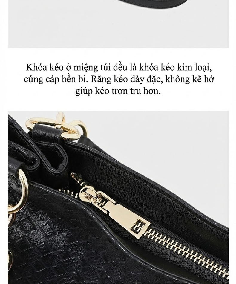 Túi Tote Nữ Da Thật Size Lớn Đeo Vai Đi Làm Công Sở Túi Đan Có Dây Xích Màu Đen chi tiết 11