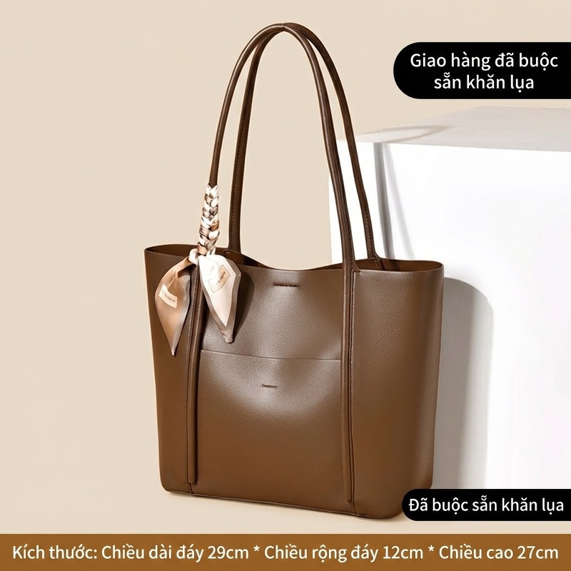 Túi Tote Nữ Da Thật Sức Chứa Lớn Đeo Vai Đi Làm Màu Nâu chi tiết 10