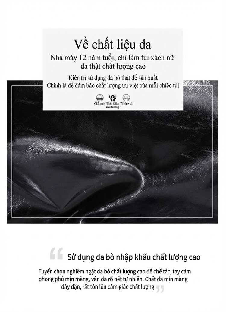 Túi Tote Nữ Da Thật Sức Chứa Lớn Đeo Vai Túi Kẹp Nách Kiểu Túi Đưa Thư Đeo Chéo Đi Làm Màu Đen chi tiết 3