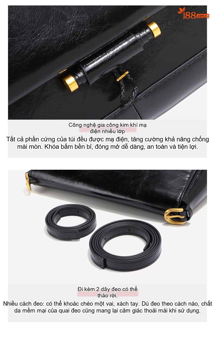 Túi Tote Nữ Da Thật Sức Chứa Lớn Đeo Vai Túi Kẹp Nách Kiểu Túi Đưa Thư Đeo Chéo Đi Làm Màu Đen chi tiết 4