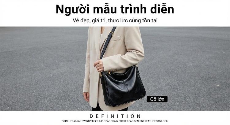 Túi Tote Nữ Da Thật Sức Chứa Lớn Đeo Vai Túi Kẹp Nách Kiểu Túi Đưa Thư Đeo Chéo Đi Làm Màu Đen chi tiết 6