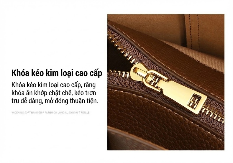 Túi Tote Nữ Da Thật Sức Chứa Lớn Đeo Vai, Xách Tay Màu Nâu chi tiết 5