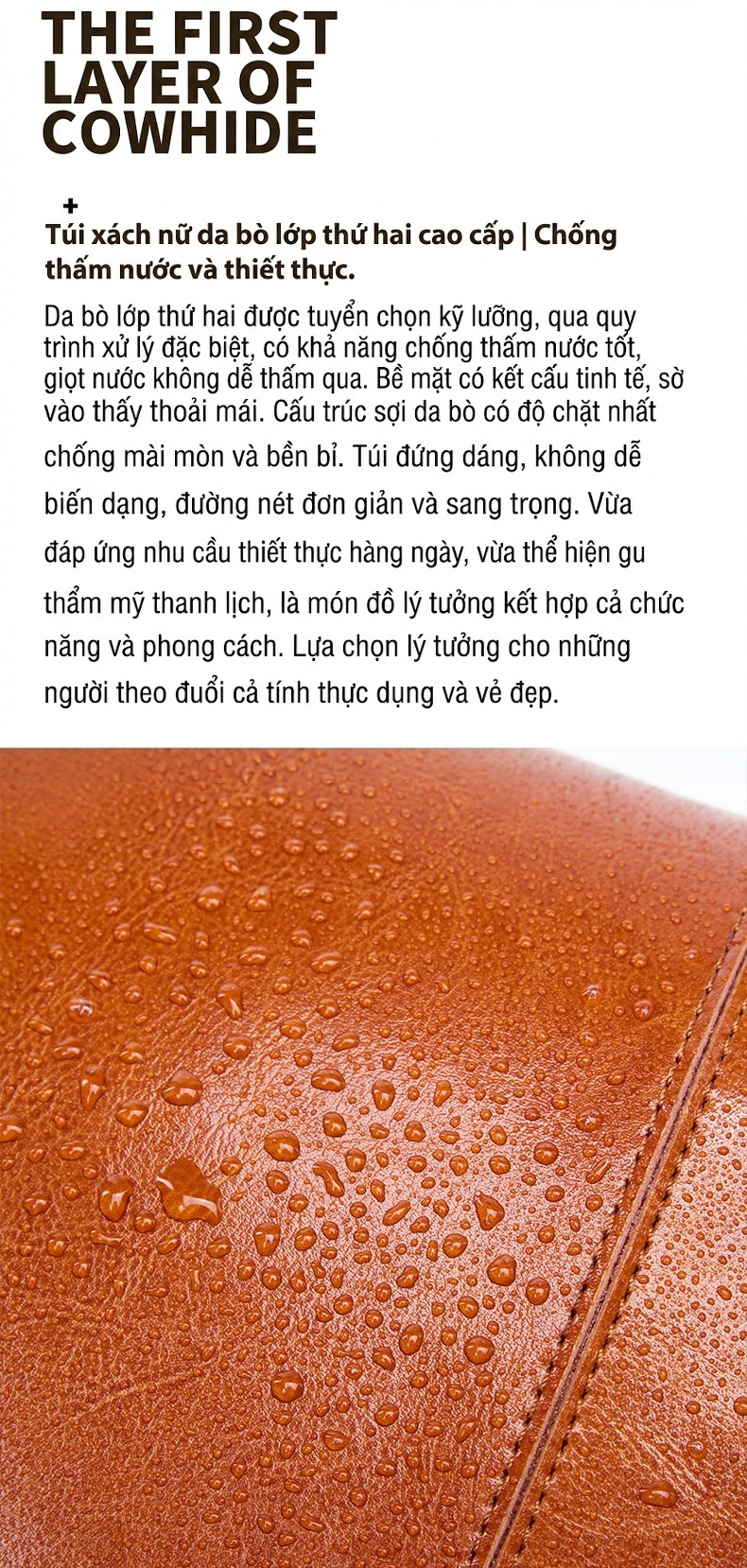 Túi Tote Nữ Da Thật Sức Chứa Lớn Đeo Vai, Xách Tay Màu Nâu, Kem chi tiết 13