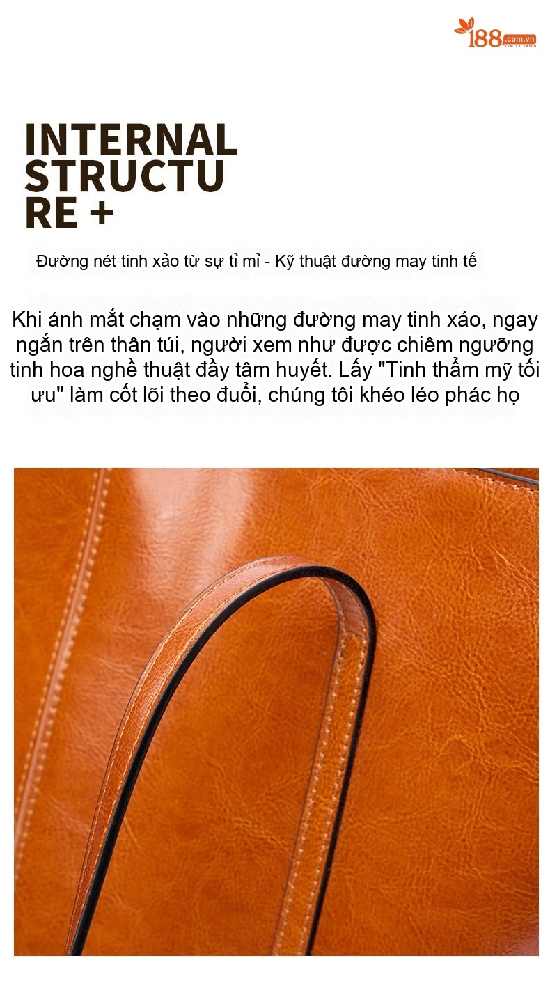 Túi Tote Nữ Da Thật Sức Chứa Lớn Đeo Vai, Xách Tay Màu Nâu, Kem chi tiết 15