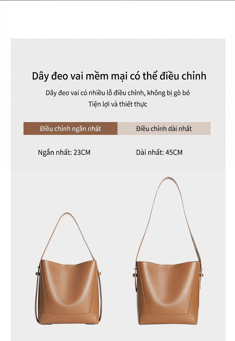 Túi Tote Nữ Da Thật Thiết Kế Đeo Vai Đeo Chéo Dung Tích Lớn Màu Nâu chi tiết 10