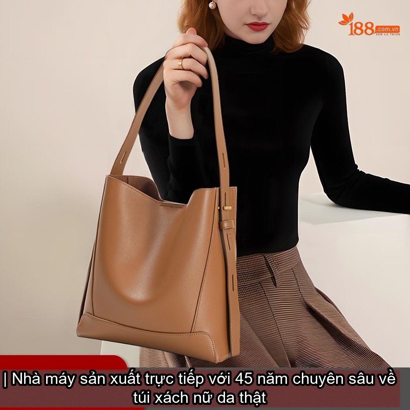 Túi Tote Nữ Da Thật Thiết Kế Đeo Vai Đeo Chéo Dung Tích Lớn Màu Nâu