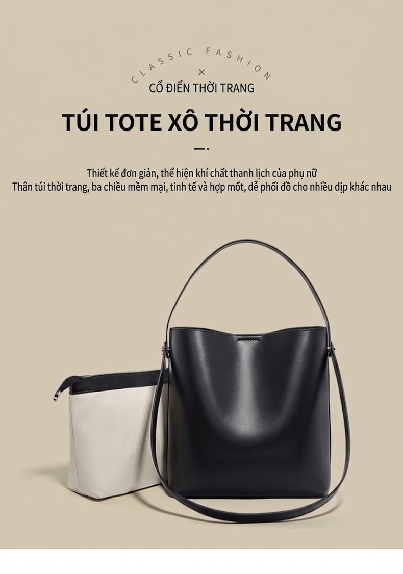 Túi Tote Nữ Da Thật Thời Trang Công Sở Đeo Vai Dung Tích Lớn Màu Đen, Nâu chi tiết 1