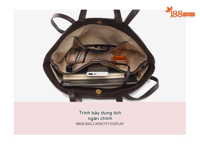 Túi Tote Nữ Da Thuộc Veg Tan Phong Cách Thời Trang Màu Đen, Nâu, Đỏ Tía, Vàng Nâu chi tiết 6