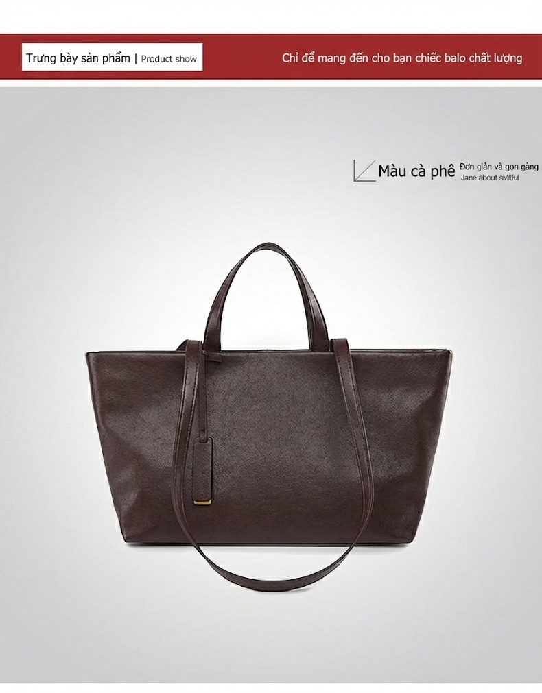 Túi Tote Nữ Da Thuộc Veg Tan Phong Cách Thời Trang Màu Đen, Nâu, Đỏ Tía, Vàng Nâu chi tiết 15