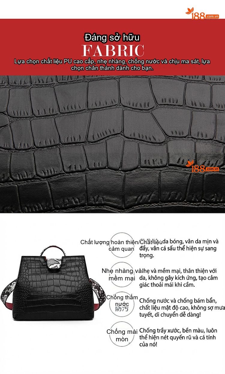 Túi Tote Nữ Da Vân Cá Sấu Chất Lượng Cao Cỡ Lớn Quai Xách Tay Đeo Chéo Dành Cho U40 Màu Đen chi tiết 5