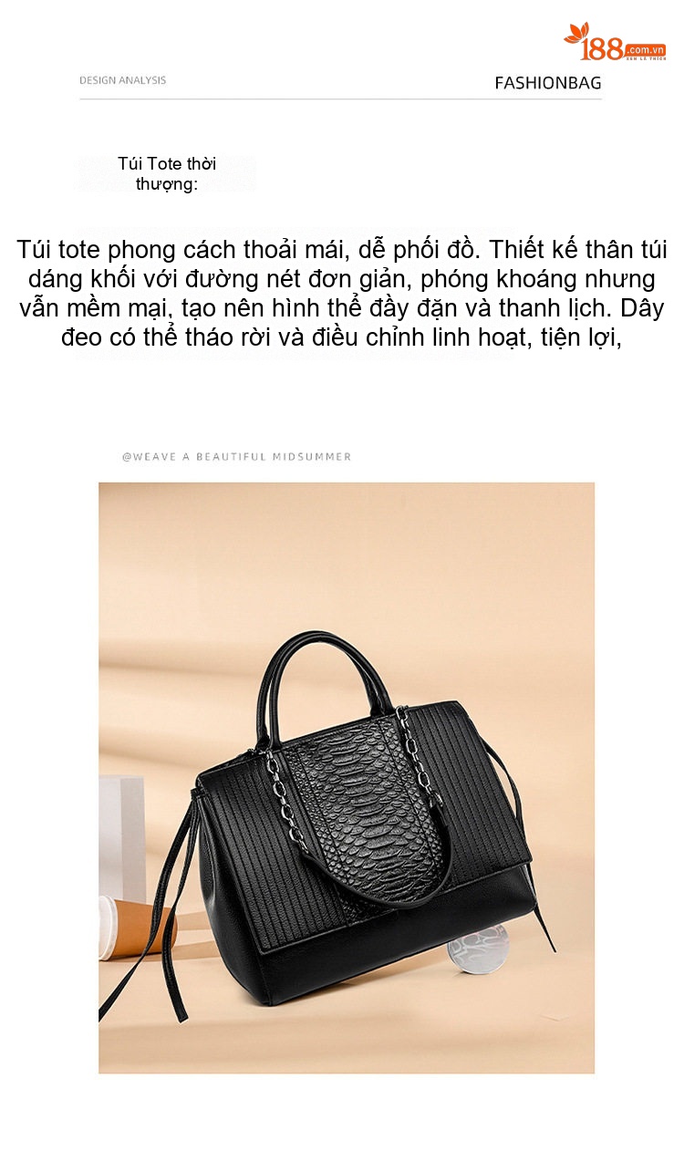 Túi Tote Nữ Da Vân Cá Sấu Quai Xách Tay Dây Xích Phong Cách Hàn Quốc Màu Đen chi tiết 2