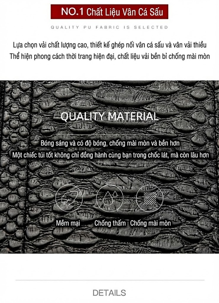 Túi Tote Nữ Da Vân Cá Sấu Quai Xách Tay Dây Xích Phong Cách Hàn Quốc Màu Đen chi tiết 4