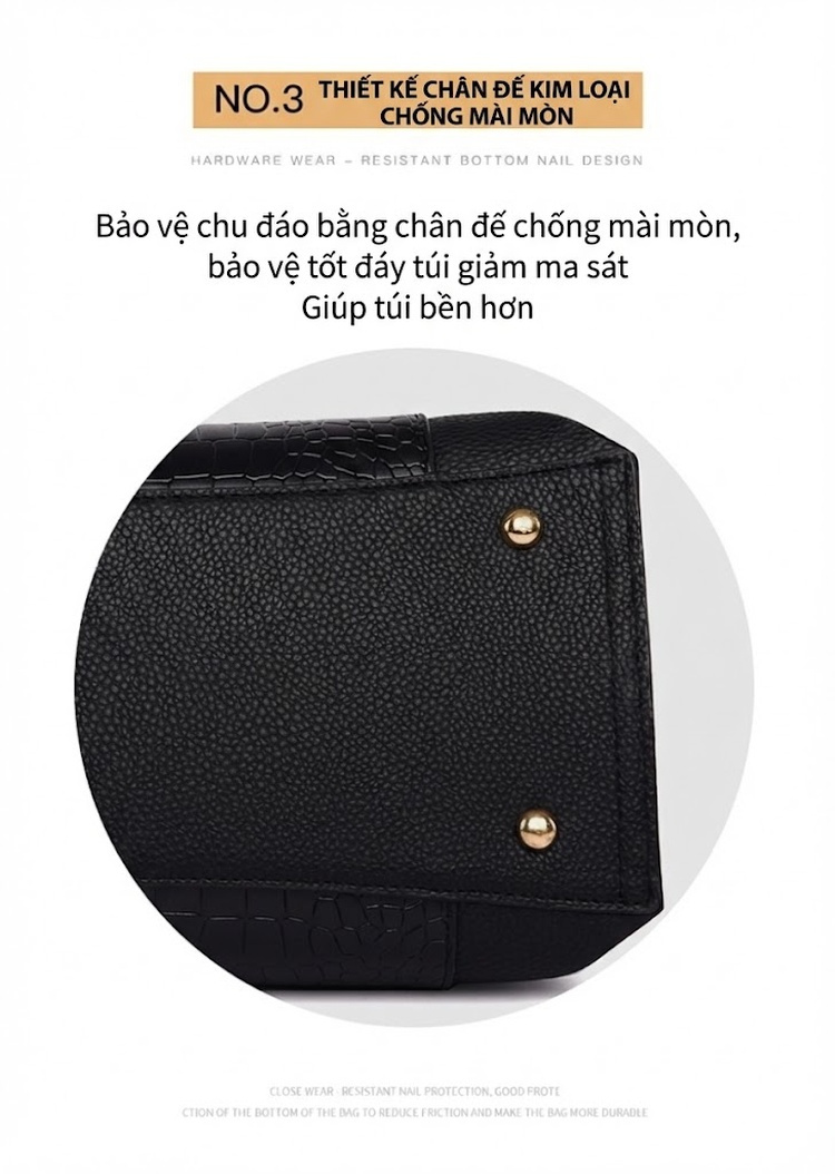 Túi Tote Nữ Da Vân Cá Sấu Thời Trang, Đơn Giản, Dung Tích Lớn Màu Đen chi tiết 6