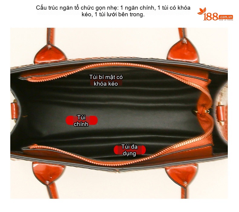 Túi Tote Nữ Da Vân Rắn Sức Chứa Lớn Túi Đeo Vai Túi Xách Tay Nữ Màu Đen, Nâu, Trắng chi tiết 8