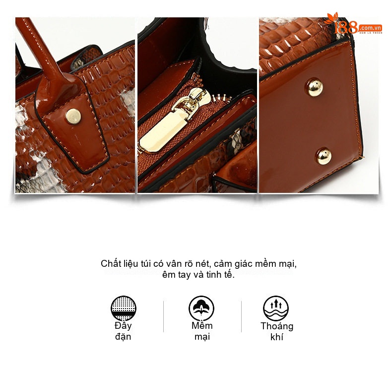 Túi Tote Nữ Da Vân Rắn Sức Chứa Lớn Túi Đeo Vai Túi Xách Tay Nữ Màu Đen, Nâu, Trắng chi tiết 10