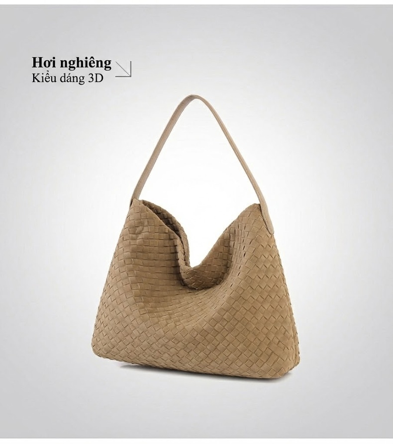 Túi Tote Nữ Đan Thủ Công Da Mờ Sức Chứa Lớn Đeo Vai Đi Làm Màu Nâu, Xám chi tiết 20