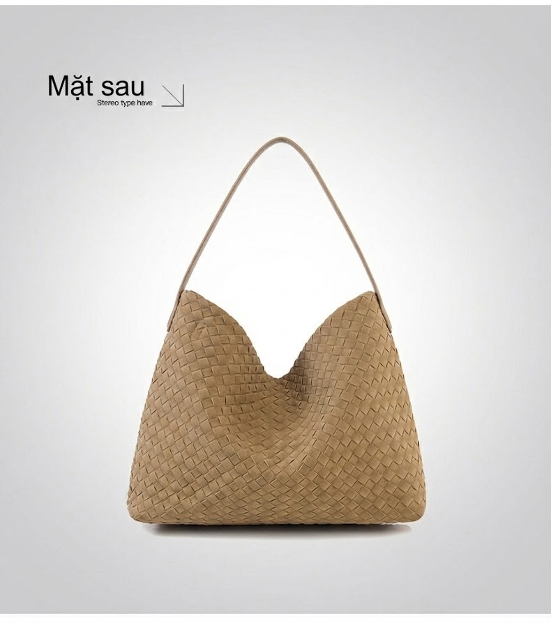 Túi Tote Nữ Đan Thủ Công Da Mờ Sức Chứa Lớn Đeo Vai Đi Làm Màu Nâu, Xám chi tiết 22